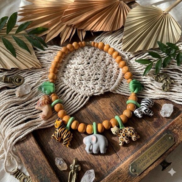 FLYING COLORS Jewelry - 1981 FLYING COLORS Safari Animal Ceramic Necklace Jungle Maximalist Statement